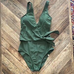 Green Wrap One-Piece Swimsuit
